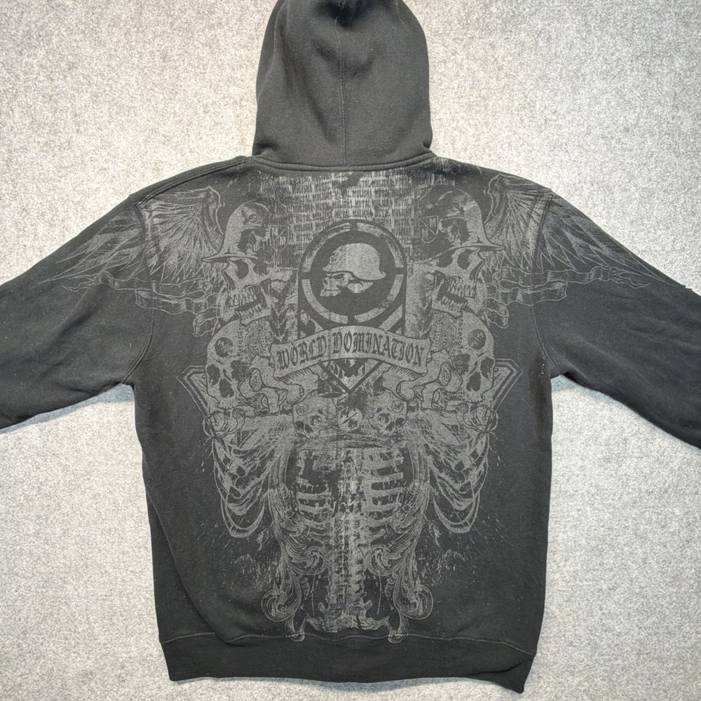 Vintage Metal Mulisha Hoodie Y2K Full Zip Skull Graphic XL Grunge Black